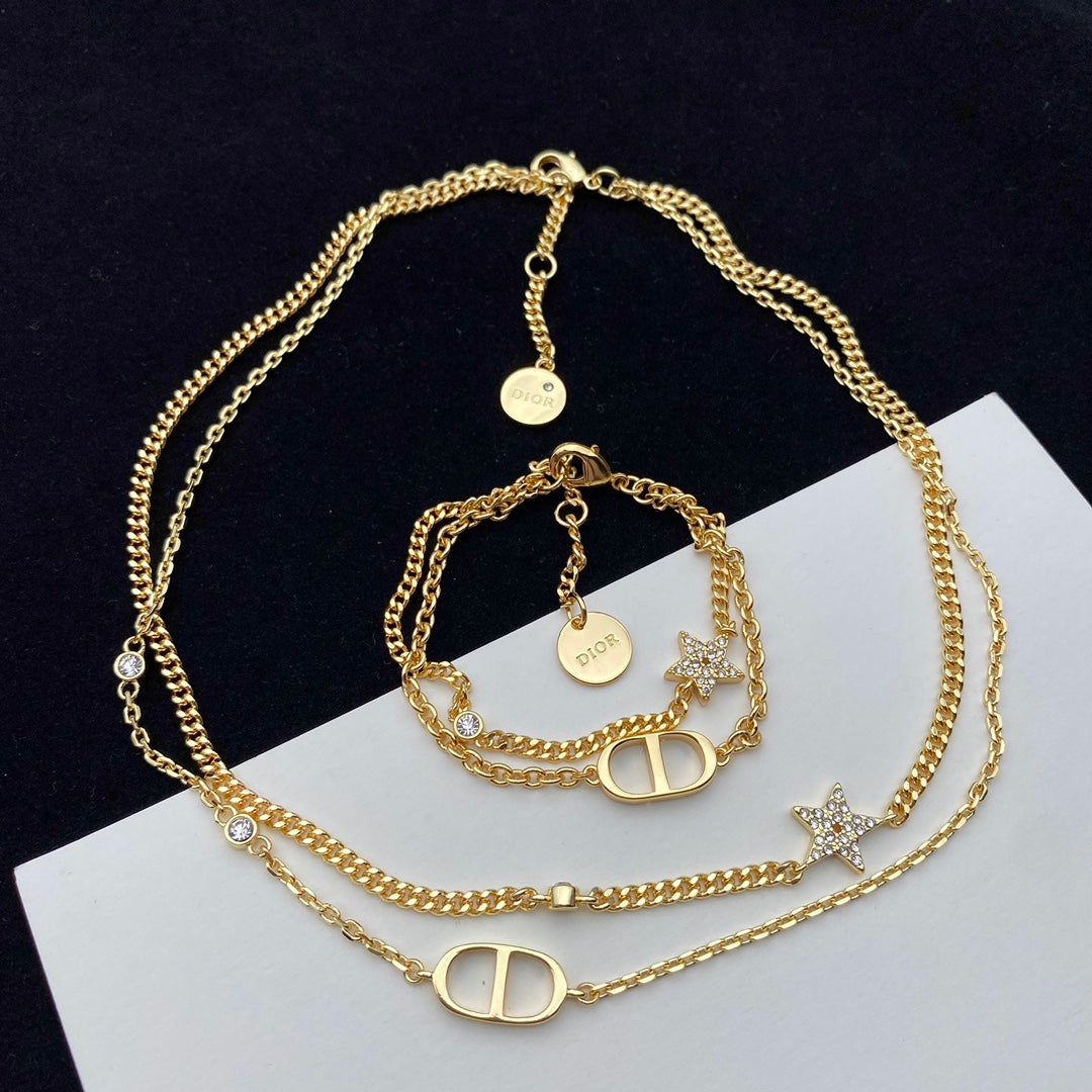 2025 Diamond Star Double Bracelet Necklace Set