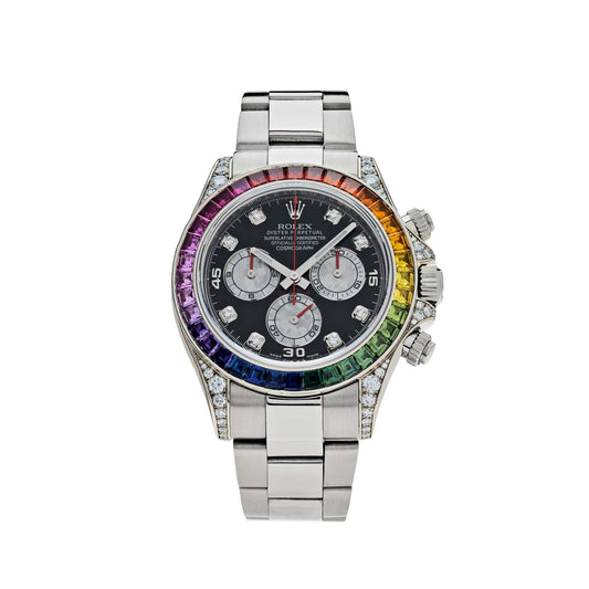 2025 Watch Daytona 116599RBOW 'Rainbow' White Gold Black Diamond Dial Sapphire Bezel